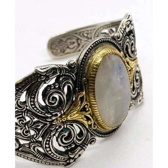 Konstantino Sterling Silver 925 18K 750 White Stone Cuff Bracelet 7.5" - Picture 7 of 10